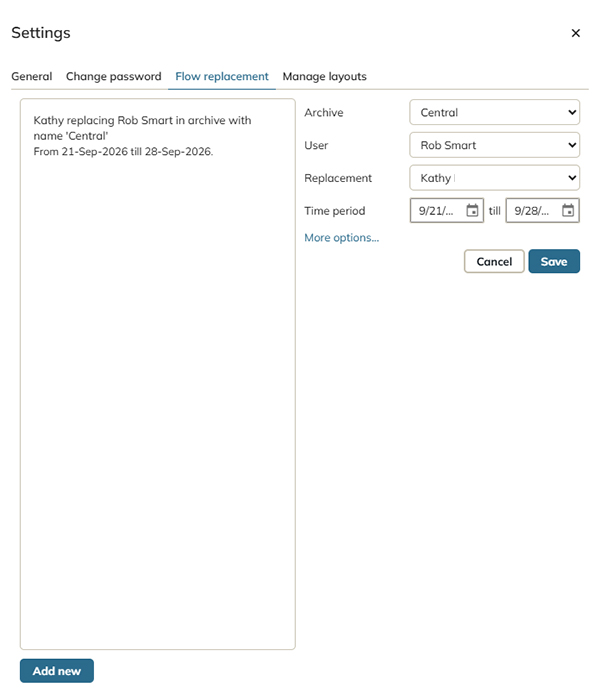The flow replacement settings.