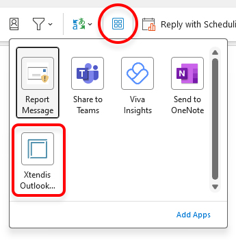 The All apps menu with the Xtendis Outlook app