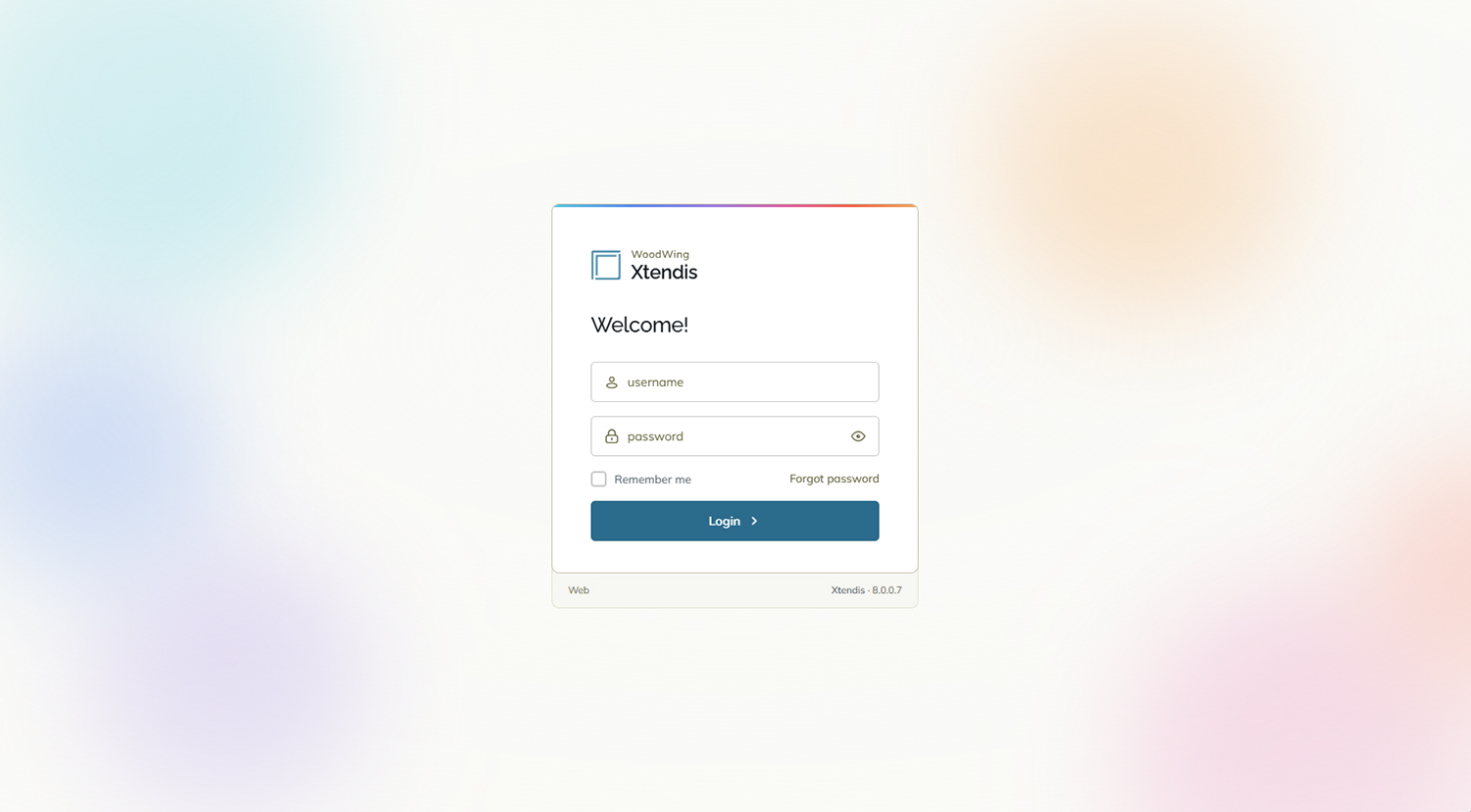 The Log in screen in Xtendis.