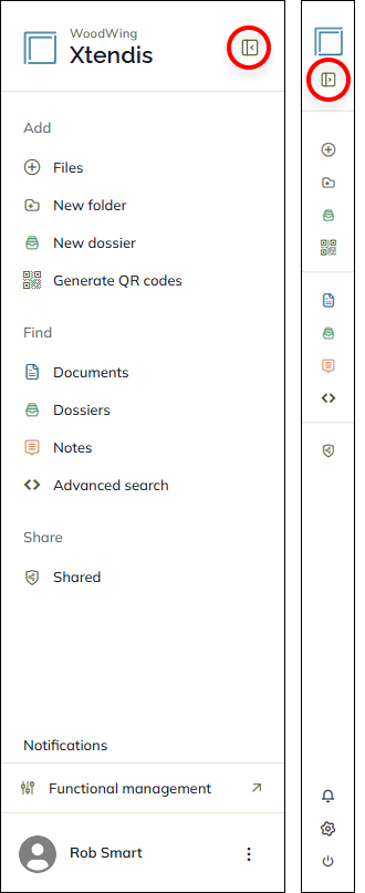 The toggle button for collapsing and expanding the Dashboard toolbar