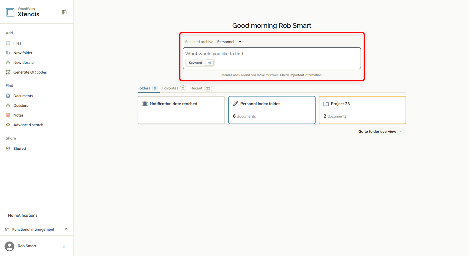 The quick search options for the AI search