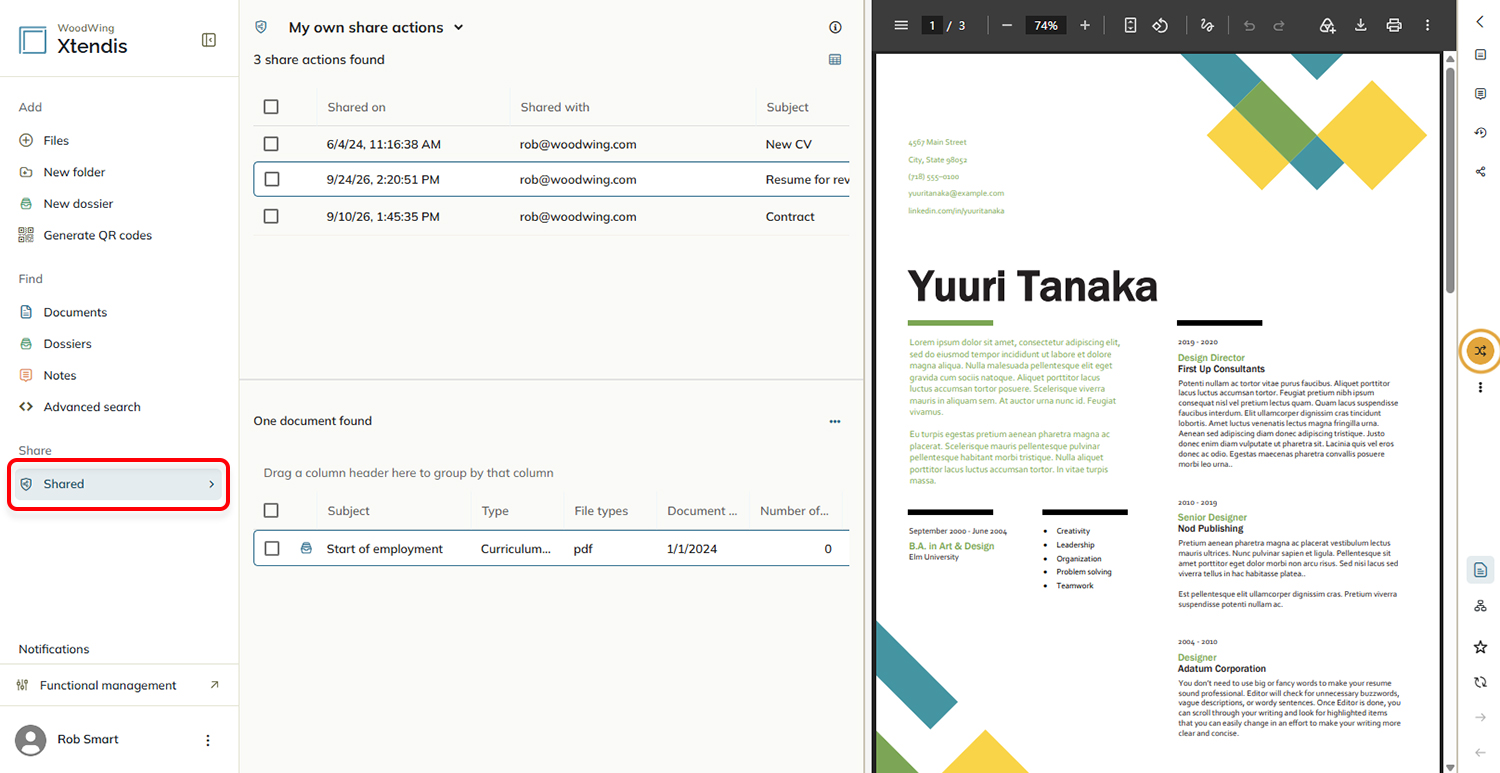 The Shared documents page