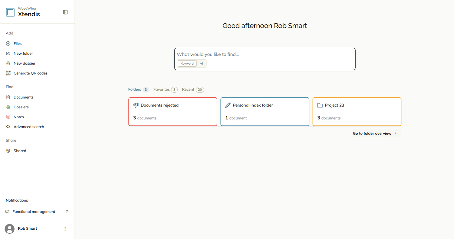 The Dashboard is your starting point for working with Xtendis.