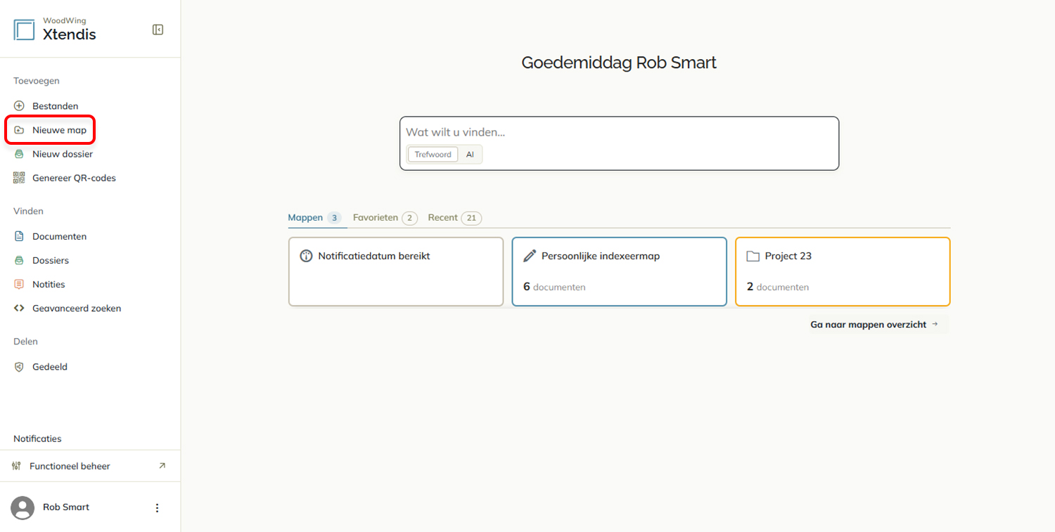 De optie Nieuwe map in het menu Toevoegen