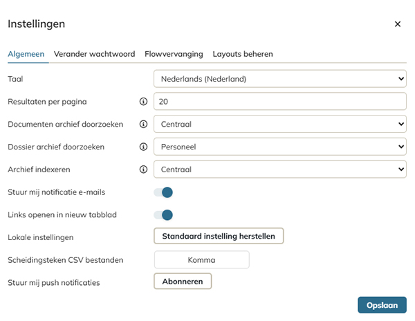 De  Algemene instellingen