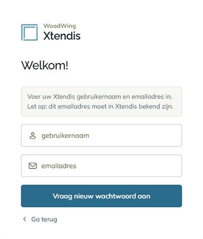 Het paneel Nieuw wachtwoord aanvragen.
