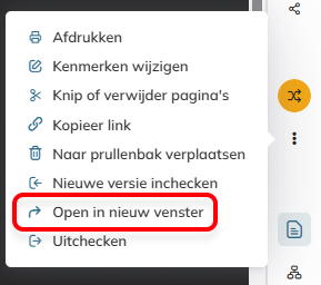 De optie voor het openen van een document in een nieuw webbrowsertabblad.