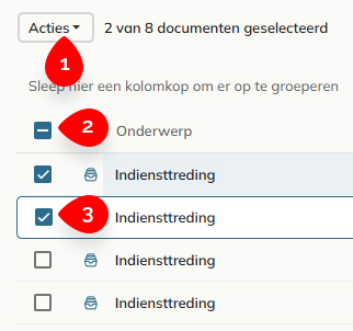 Geselecteerde items en het actiemenu