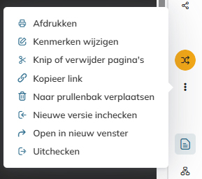 De opties in het Actie-menu