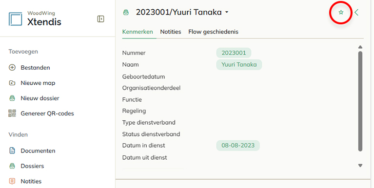 Het icoon om een dossier als favoriet te markeren