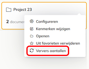 De optie om het totale aantal items in de map te verversen