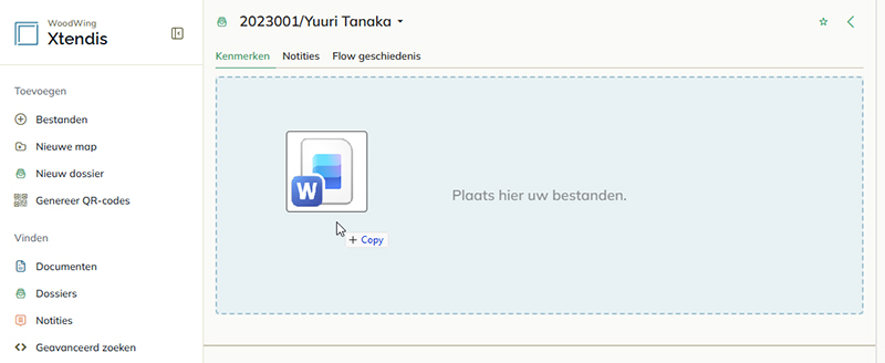Het gedeelte in een dossier waar bestanden kunnen worden geplaatst.