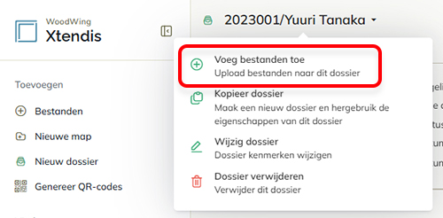De optie Voeg bestanden toe in het actiemenu van een dossier