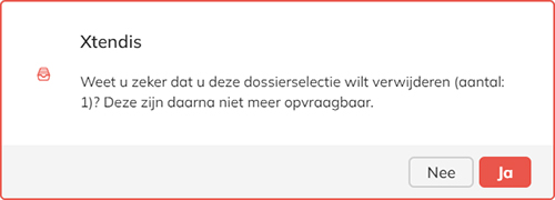 Het bevestigingsbericht bij het verwijderen van een dossier