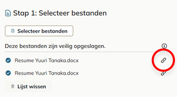 Het link-icoon voor het kopiëren van een link naar het document nadat deze is toegevoegd