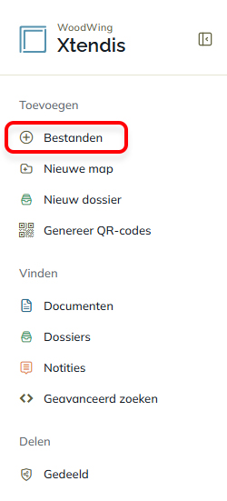 De knop Bestanden toevoegen op de Startpagina
