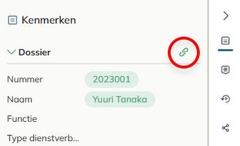 Het link-icoon 'Kopieer document' in het Kenmerken paneel