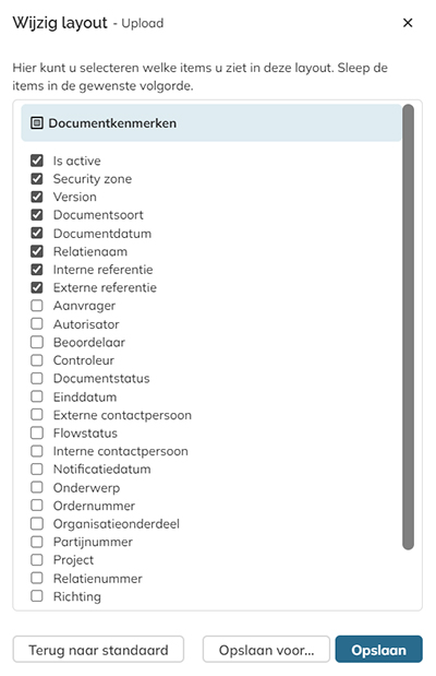 Via het paneel Wijzig Layout kunt u bepalen welke kenmerken op de pagina worden weergegeven