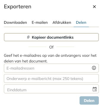 Het tabblad Delen in het paneel Exporteren