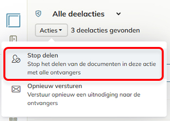 De optie 'Stop delen' in het Actie-menu