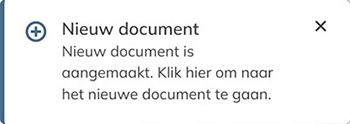 De melding wanneer het nieuwe document is aangemaakt