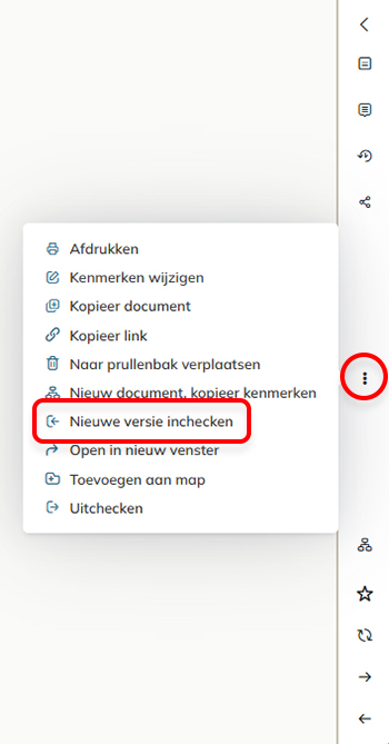 De optie Nieuwe versie inchecken