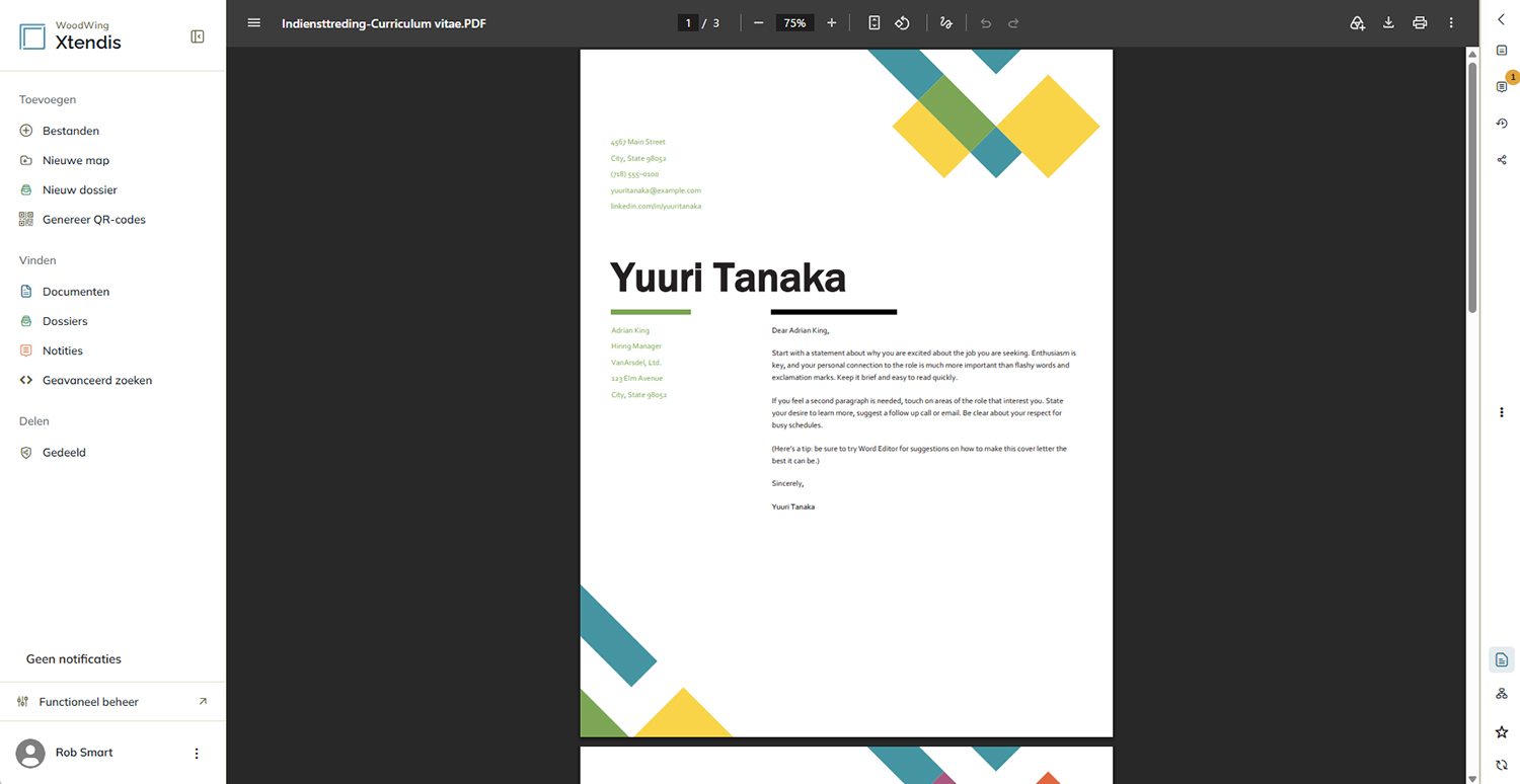 Een document dat wordt bekeken in een nieuw webbrowsertabblad