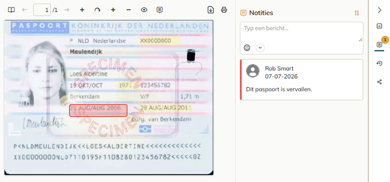 Een notitie in de voorvertoning van een document en in het paneel Notities