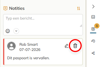 Het prullenbak icoon voor het verwijderen van een notitie