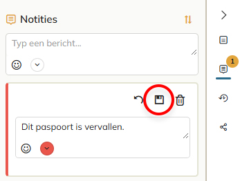 Het icoon Opslaan voor het opslaan van een notitie na bewerking