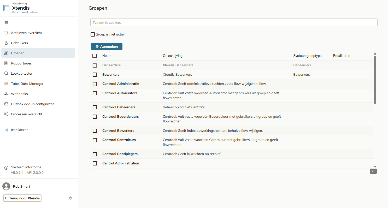 De pagina Groepen