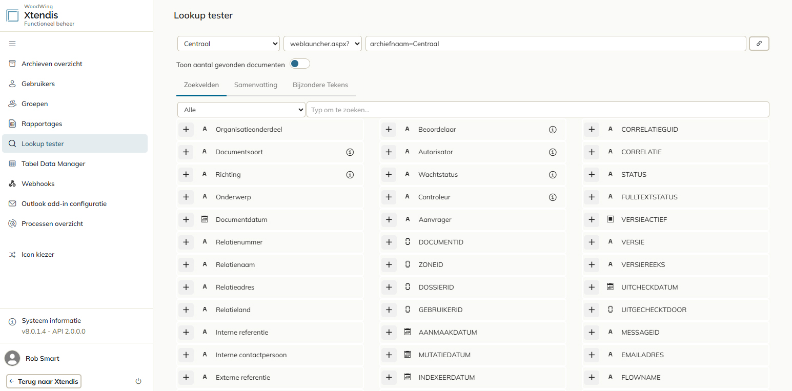 De Lookup tester pagina