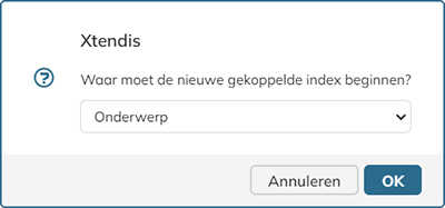 Het bericht waarin wordt gevraagd waar de gekoppelde index moet beginnen