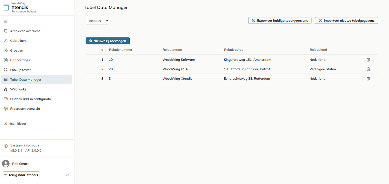 De pagina Table Data  Manager